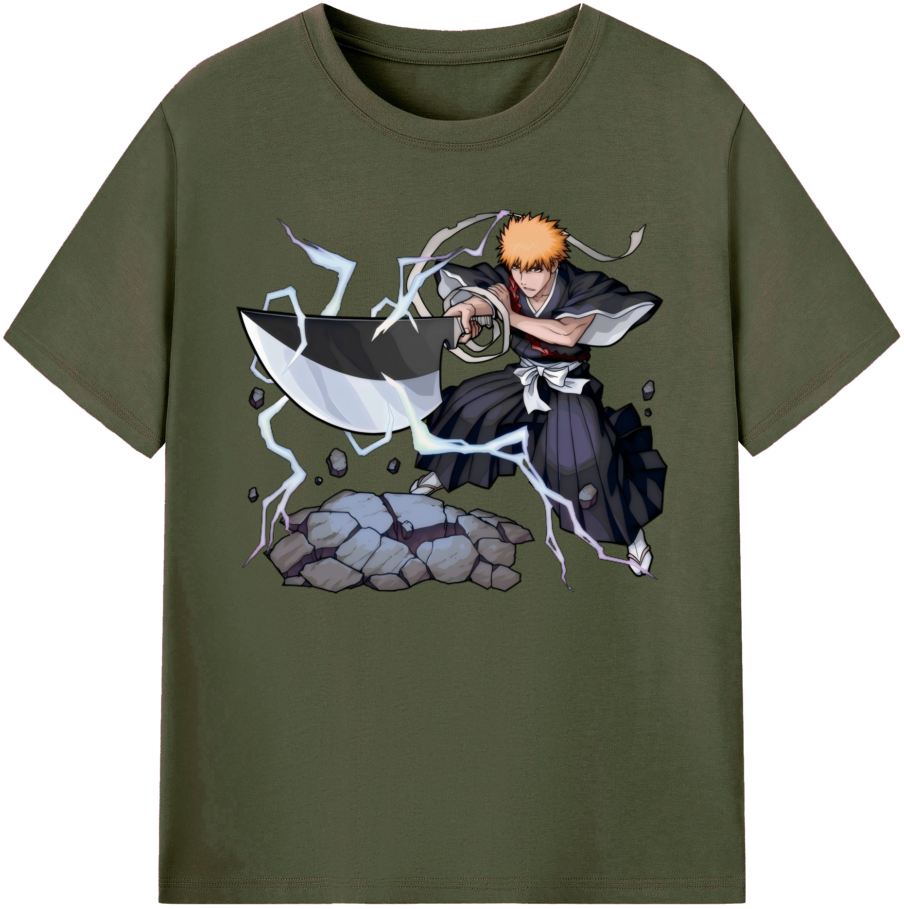 （画像用） ブリーチ 黒崎一護（くろさき いちご）BLEACH Kurosaki Ichigo 綿100％ メンズ半袖Tシャツ｜肌触りやわらか＆通気性